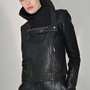 Veda Black Leather Jacket with High Collar